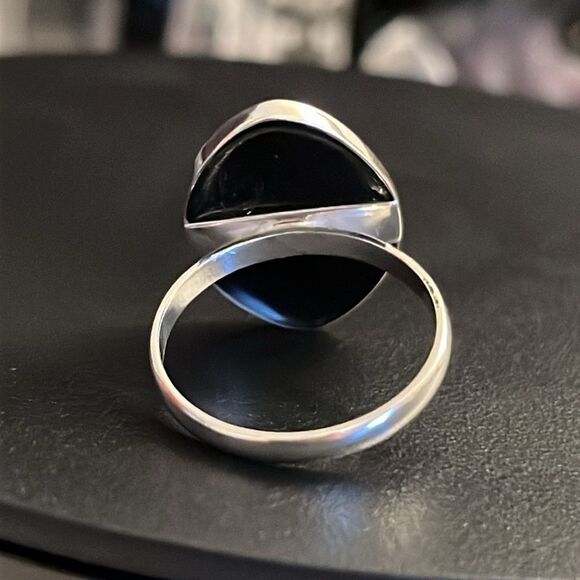 Abalone Shell Solitaire Ring in Sterling Silver and Detail Sz 9 - Picture 8 of 13